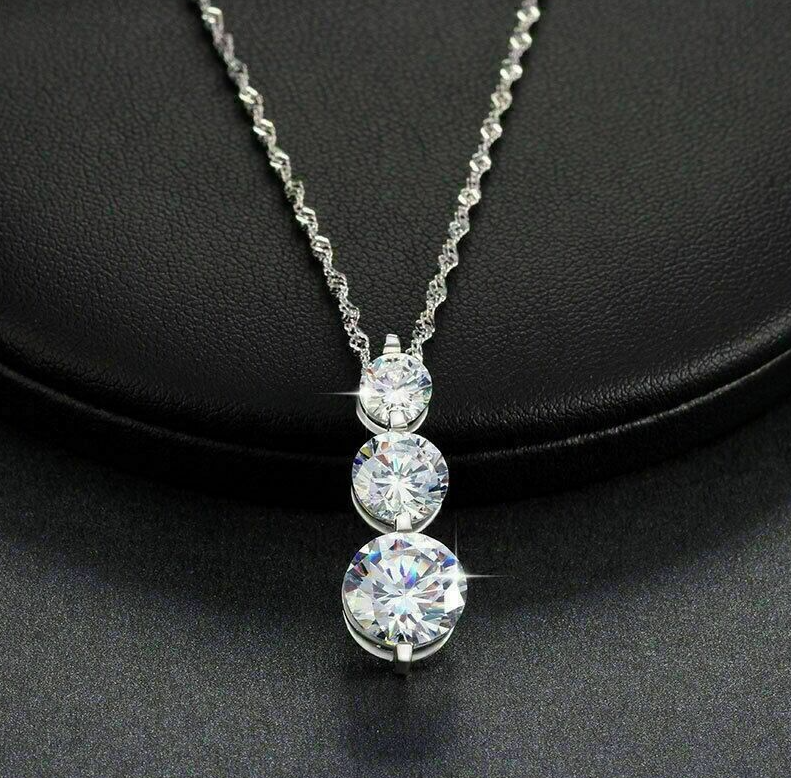 2 Ct Round Cut Simulated Diamond 14k White Gold Over Three Stone Pendant
