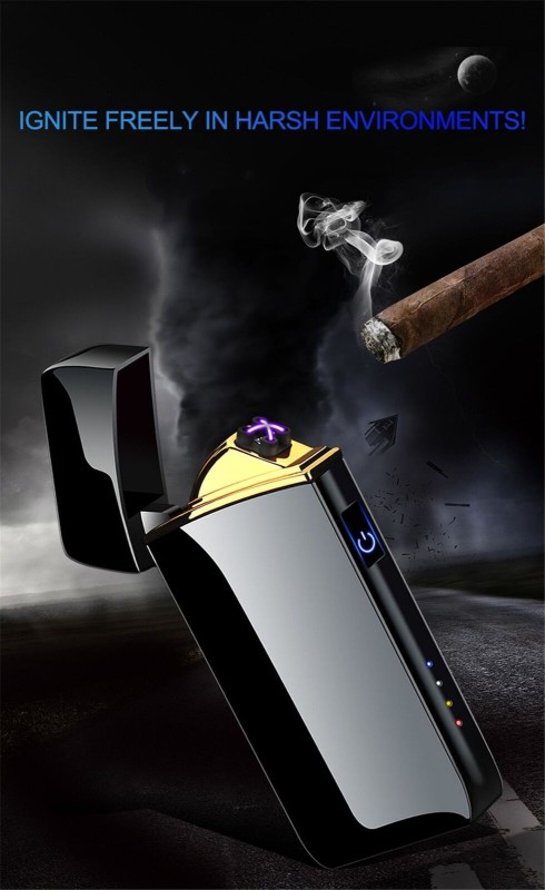 Electric Dual Arc Metal Cigarette Lighter USB Rechargeable Plasma Windproof