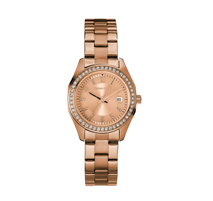 Caravelle Women's Quartz Rose Gold Crystals Stainless Steel Watch 28mm 44M114