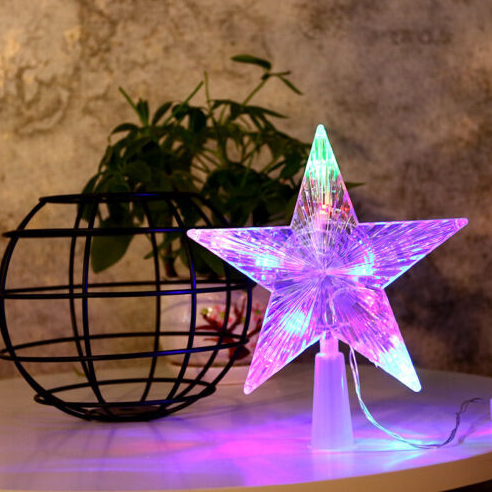 Christmas Tree Topper Lighted LED Star Xmas Light Up Lamp Decor Glitter Gift