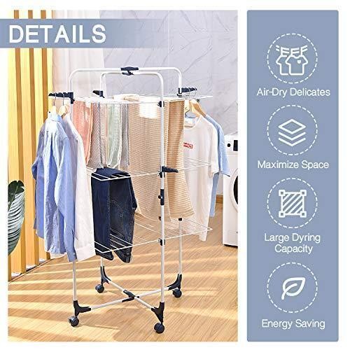TOOLF Clothes Drying Rack, 3-Tier Collapsible Laundry Rack Stand Garment Drying